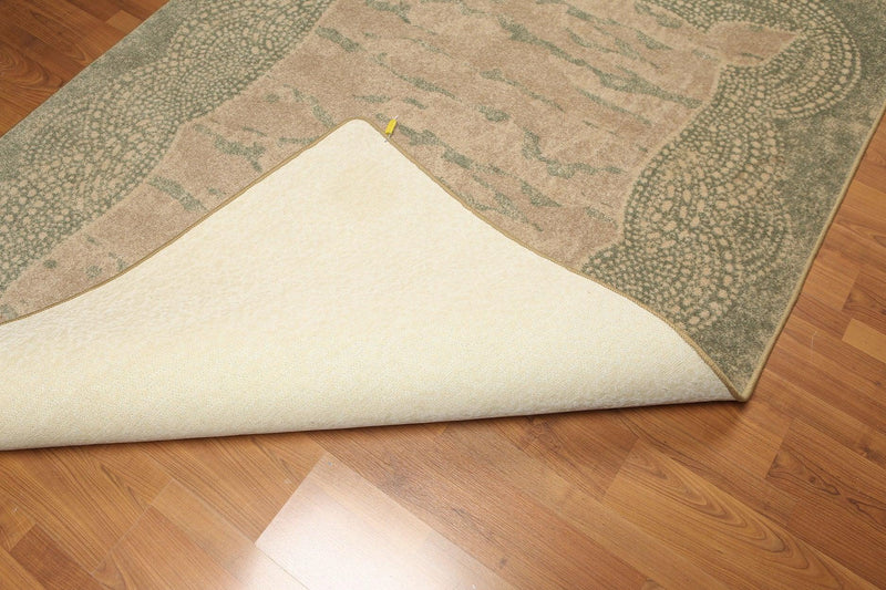 5'4"x7'8" Tan, Aqua, Multi Color Machine Made San Diego State Logo High Density Hand Carved Effect Modern Oriental Rug