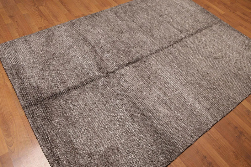 5x8 Brown Hand Knotted Textured Ombre 100% Wool & Banana Silk Oriental Area rug