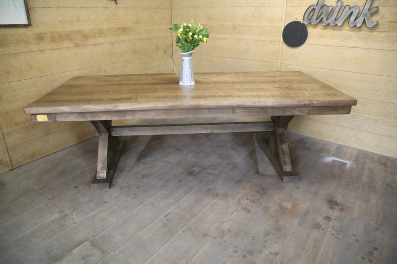 Trestle X Farmhouse Dining Table with Beam