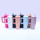 40 oz. Stainless Steel Modern Tumbler with Handle & Straw - Hot Pink by creativegiftsdirect