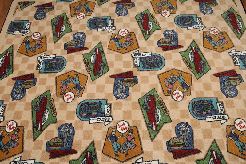 5'x7' Beige, Green, Blue, Multi Color Machine Made Polypropylene Indonesian High Density Hand Carved Effect Modern Oriental Rug