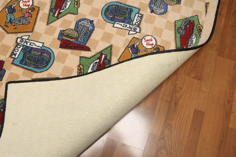 5'x7' Beige, Green, Blue, Multi Color Machine Made Polypropylene Indonesian High Density Hand Carved Effect Modern Oriental Rug