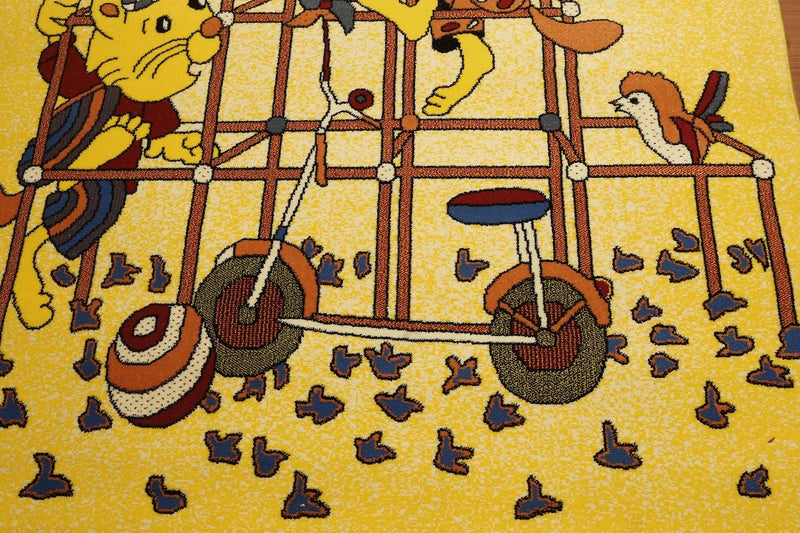 5'x7' Mustard Yellow, Blue, Red, Multi Color Indonesian High Density Hand Carved Effect Children Rug