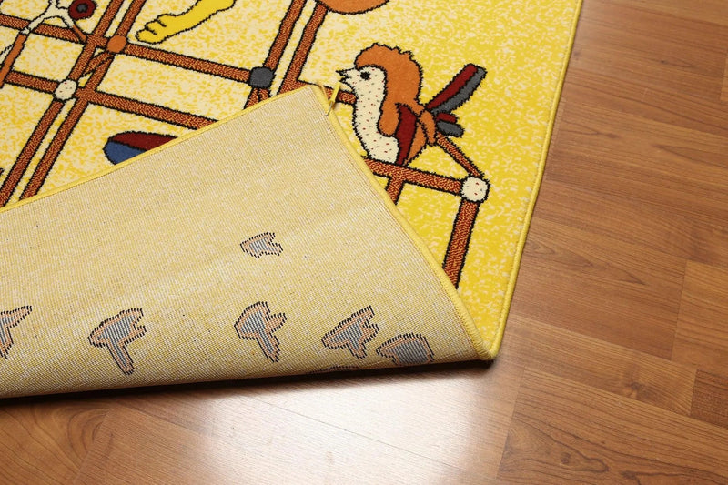 5'x7' Mustard Yellow, Blue, Red, Multi Color Indonesian High Density Hand Carved Effect Children Rug