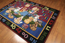 5'x7' Red, Blue, Black, Multi Color Machine Made Polypropylene Indonesian High Density Hand Carved Effect Children Alphabet Rug
