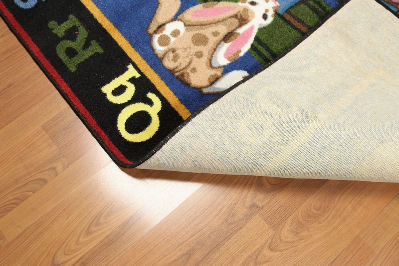 5'x7' Red, Blue, Black, Multi Color Machine Made Polypropylene Indonesian High Density Hand Carved Effect Children Alphabet Rug