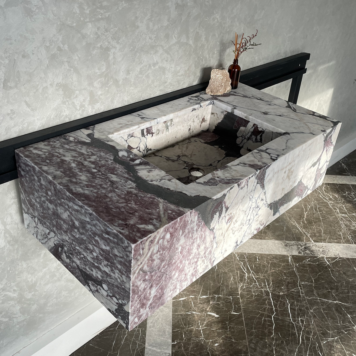 Calacatta Viola Marble Bathroom Vanity Sink - Hand Assembled, photo 7 of 12