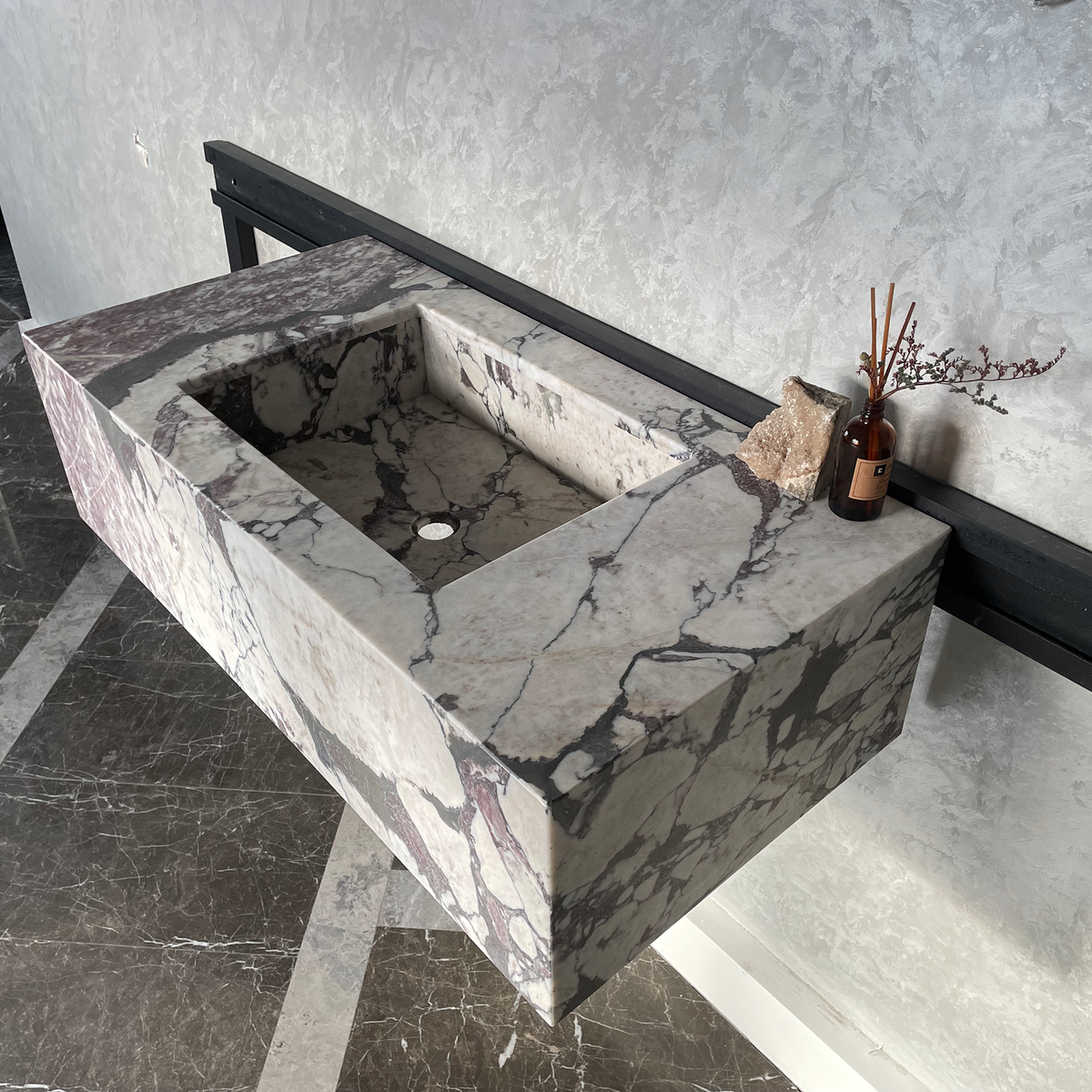 Calacatta Viola Marble Bathroom Vanity Sink - Hand Assembled, photo 9 of 12