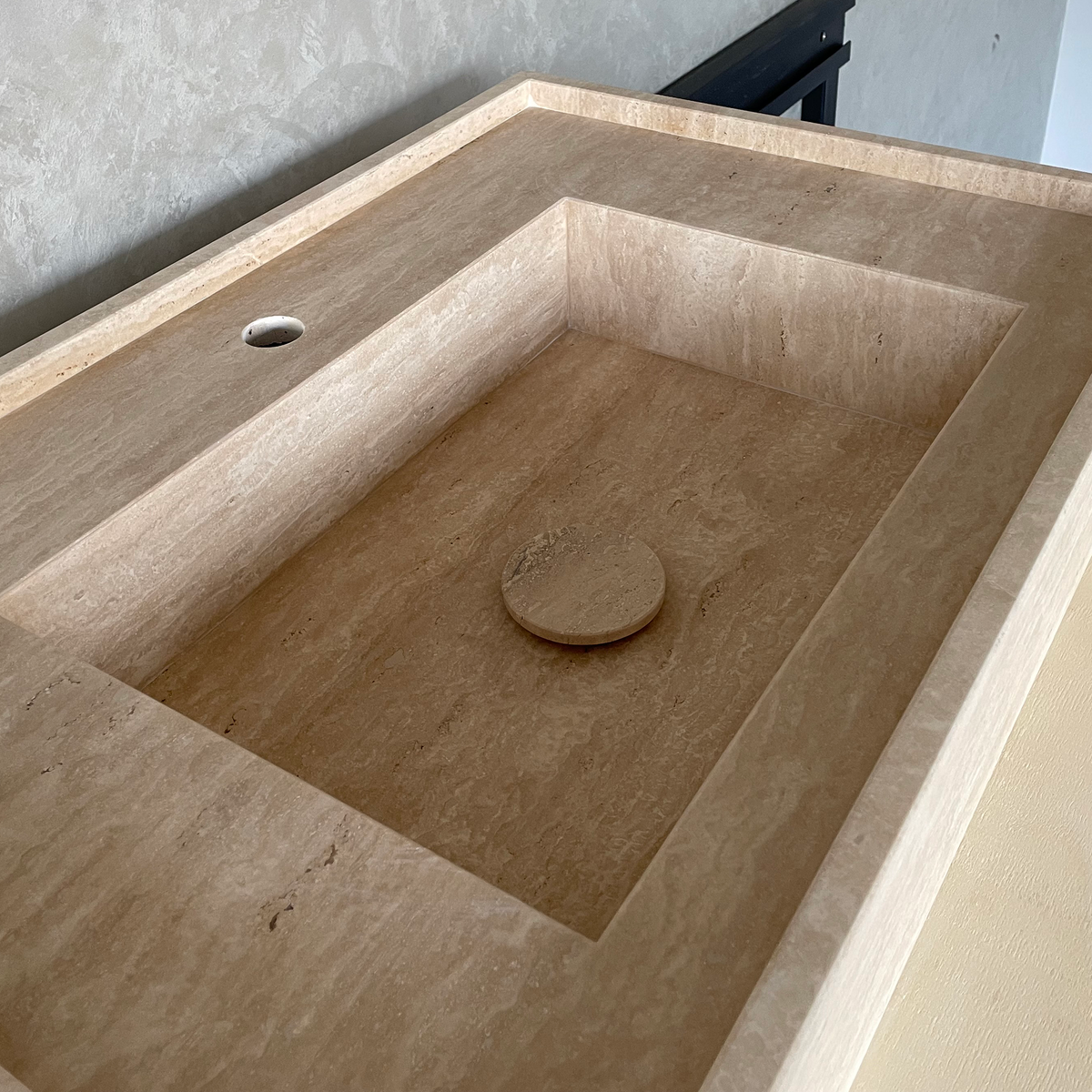 Travertine Handcrafted Vein-Cut Beige Custom Bathroom Sink Basin, photo 5 of 11