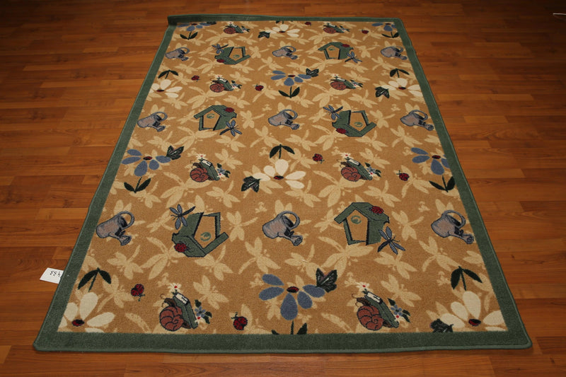5'x7' Tan, Green, Blue, Multi Color Machine Made Polypropylene Indonesian High Density Hand Carved Effect Rug