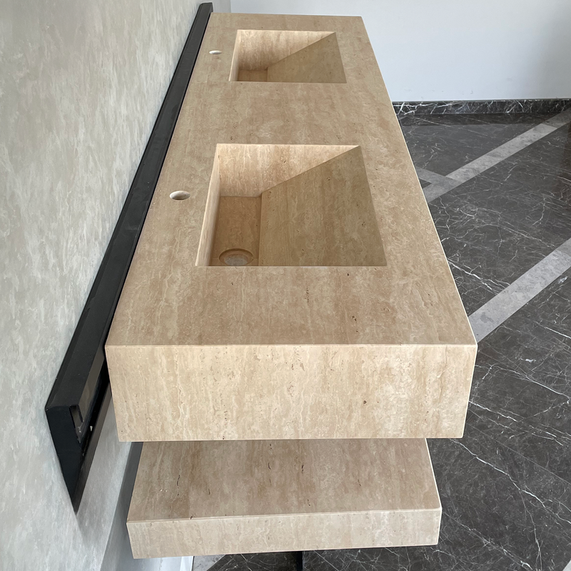 Travertine Custom Handcrafted Bathroom Sink - Matching Shelf, photo 8 of 11