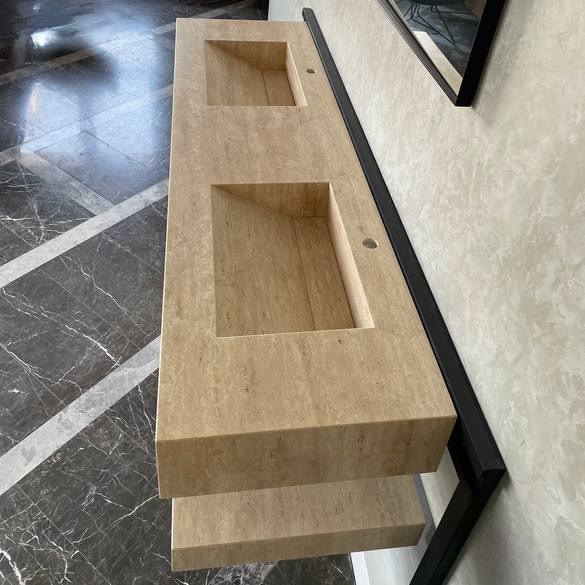 Travertine Custom Handcrafted Bathroom Sink - Matching Shelf, photo 11 of 11