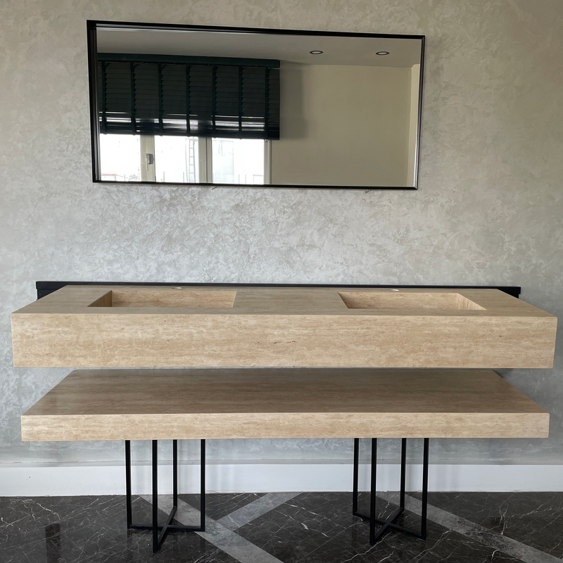 Travertine Custom Handcrafted Bathroom Sink - Matching Shelf, photo 5 of 11