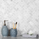 White 12x12 Polished Herringbone Bianco Carrara Marble Mosaic Tile (5 pack, 4.83 sq ft/case)