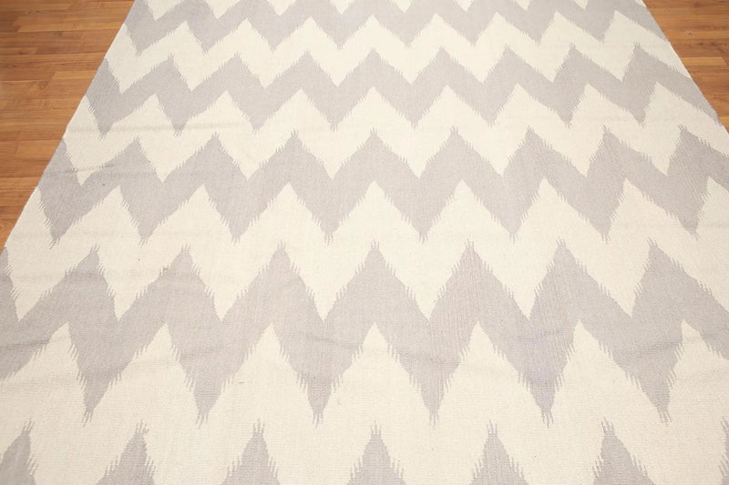 8'x10' Beige and Gray Color Hand Woven Kilim Dhurry 100% Wool Rug