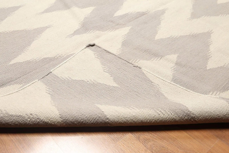 8'x10' Beige and Gray Color Hand Woven Kilim Dhurry 100% Wool Rug