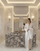 Fluted Arabescato Breccia Bathtub, Ribbed Natural Stone Bath