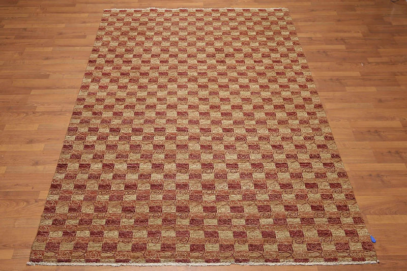 6x9 Rust Hand Knotted Samad Geometric 100% Wool Oriental Area Rug