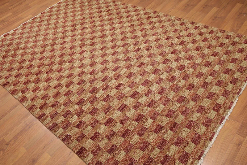 6x9 Rust Hand Knotted Samad Geometric 100% Wool Oriental Area Rug