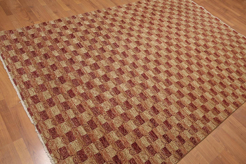 6x9 Rust Hand Knotted Samad Geometric 100% Wool Oriental Area Rug