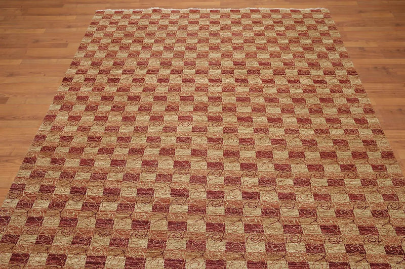 6x9 Rust Hand Knotted Samad Geometric 100% Wool Oriental Area Rug