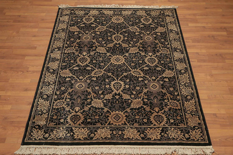 5x8 Black Machine Made Louis De Poortere Ornate Wool Oriental Area Rug