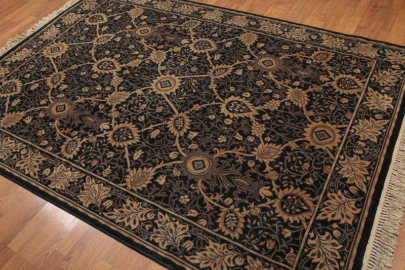 5x8 Black Machine Made Louis De Poortere Ornate Wool Oriental Area Rug