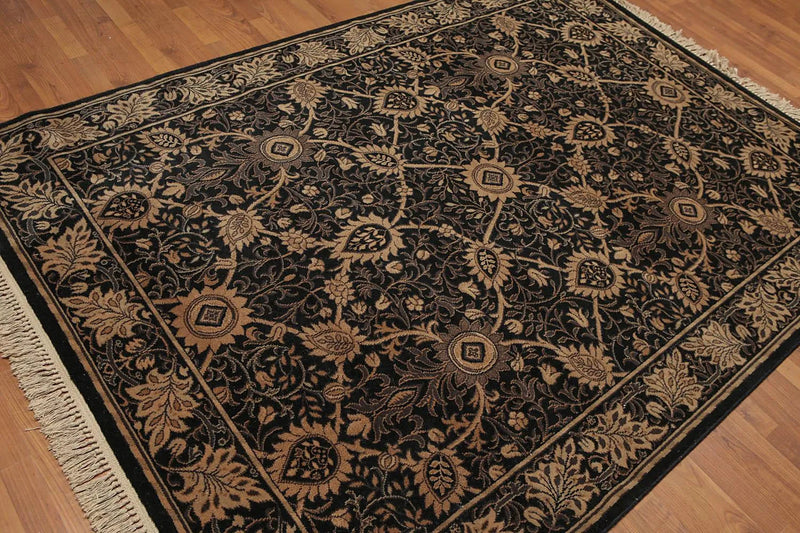 5x8 Black Machine Made Louis De Poortere Ornate Wool Oriental Area Rug