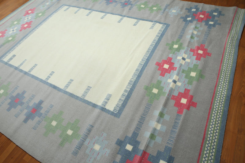 8x10 Ivory Machine Made Southwestern 100% Wool Oriental Area Rug