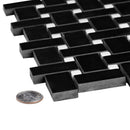5-Pack Black 12-in x 12-in Polished Natural Stone Basketweave Patterned Floor and Wall Tile - Sample