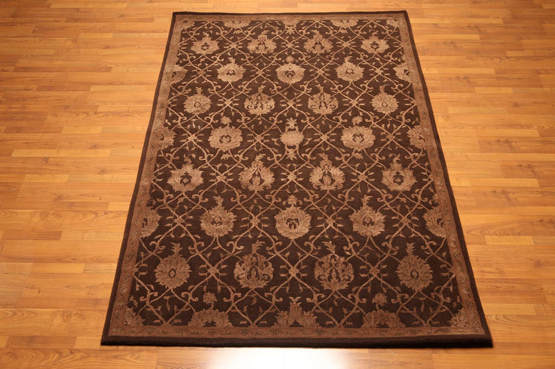 5'6" x 8'6" Handmade Wool & silk Oriental Area Rug Traditional Brown
