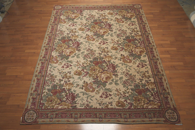 8x11 Tan Limonta Cotton & Chenille Needlepoint Italian Area Rug