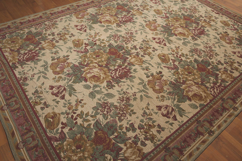 8x11 Tan Limonta Cotton & Chenille Needlepoint Italian Area Rug