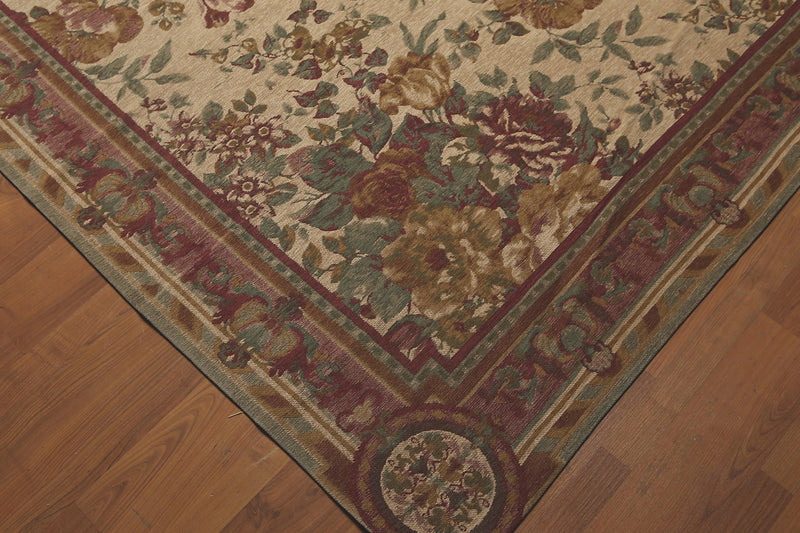 8x11 Tan Limonta Cotton & Chenille Needlepoint Italian Area Rug