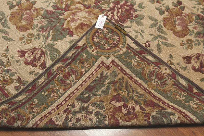 8x11 Tan Limonta Cotton & Chenille Needlepoint Italian Area Rug