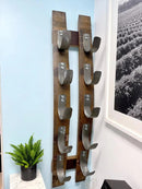 Whiskey & Wine Barrel Stave Wall Rack — 5-Bottle Display, Reclaimed Oak