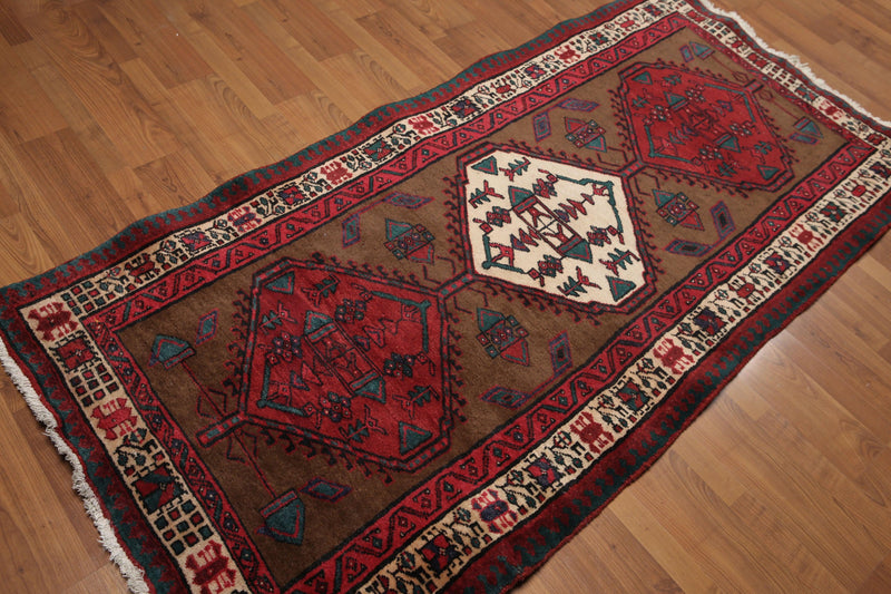3'7"x7'9" Burgundy Hand Made Traditional 100% Wool Oriental Area Rug