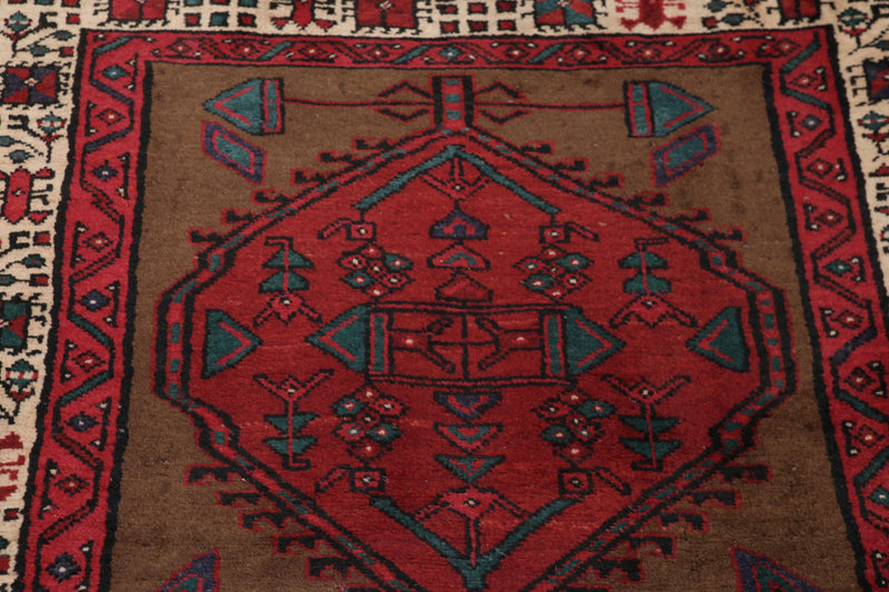 3'7"x7'9" Burgundy Hand Made Traditional 100% Wool Oriental Area Rug