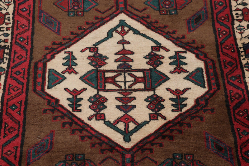 3'7"x7'9" Burgundy Hand Made Traditional 100% Wool Oriental Area Rug
