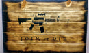 Charred AR-15 "Join or Die" Hidden Gun Storage Sign