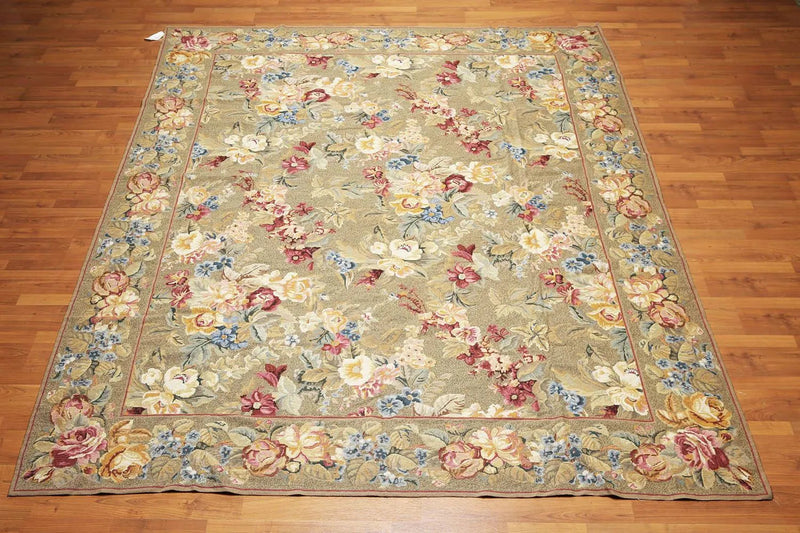 8'x10' Hand Woven 100% Wool Fresh Aubusson Needlepoint Oriental Area Rug Grayish Brown