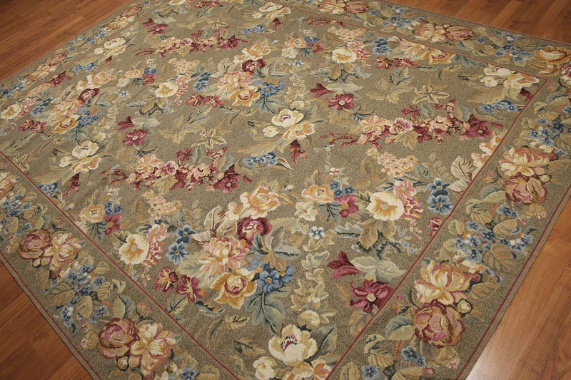 8'x10' Hand Woven 100% Wool Fresh Aubusson Needlepoint Oriental Area Rug Grayish Brown