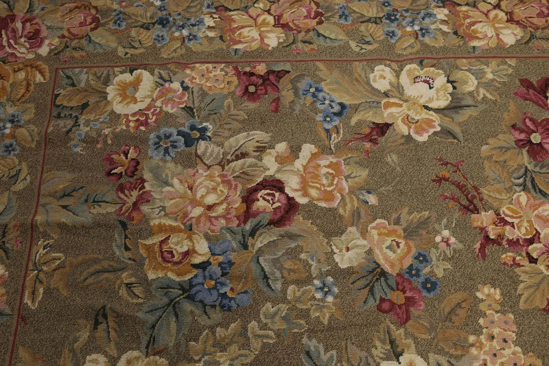 8'x10' Hand Woven 100% Wool Fresh Aubusson Needlepoint Oriental Area Rug Grayish Brown