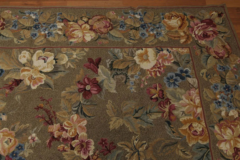 8'x10' Hand Woven 100% Wool Fresh Aubusson Needlepoint Oriental Area Rug Grayish Brown