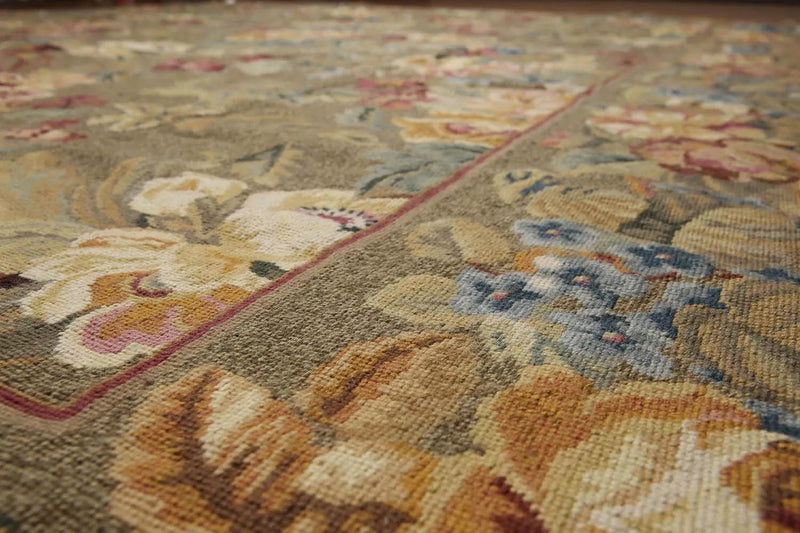 8'x10' Hand Woven 100% Wool Fresh Aubusson Needlepoint Oriental Area Rug Grayish Brown