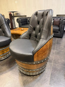 Luxury Whiskey & Wine Barrel Captain Chair — Memory Foam, Brown Upholstery (October Pre-Order)