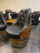 Luxury Whiskey & Wine Barrel Captain Chair — Memory Foam, Brown Upholstery (October Pre-Order)