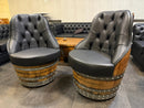 Luxury Whiskey & Wine Barrel Captain Chair — Memory Foam, Brown Upholstery (October Pre-Order)