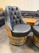 Luxury Whiskey & Wine Barrel Captain Chair — Memory Foam, Brown Upholstery (October Pre-Order)