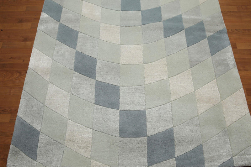 5' x 7'6" Handmade Modern Area rug Wool & viscose Sea foam
